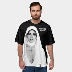 Футболка оверсайз мужская Techno храм монашка с откровенным декольте, цвет: 3D-принт — фото 2