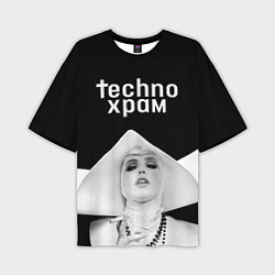 Футболка оверсайз мужская Techno храм монашка в белом, цвет: 3D-принт