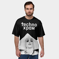 Футболка оверсайз мужская Techno храм монашка в белом, цвет: 3D-принт — фото 2