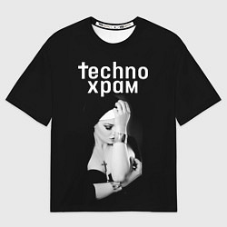 Футболка оверсайз мужская Techno храм монашка с золотыми браслетами, цвет: 3D-принт