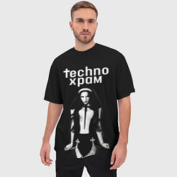 Футболка оверсайз мужская Techno храм дерзкая монашка, цвет: 3D-принт — фото 2