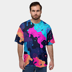 Футболка оверсайз мужская Яркие кислотные разноцветные пятна в виде камуфляж, цвет: 3D-принт — фото 2