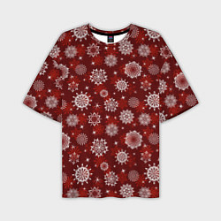 Мужская футболка оверсайз Snowflakes on a red background