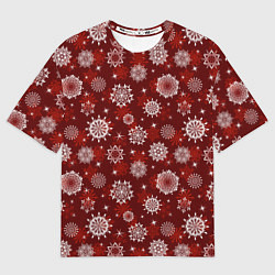 Мужская футболка оверсайз Snowflakes on a red background