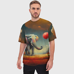 Футболка оверсайз мужская Грустный слон и красный шарик, цвет: 3D-принт — фото 2