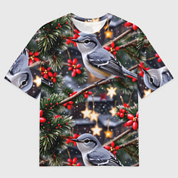 Мужская футболка оверсайз Рождественская птица пересмешник