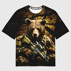 Футболка оверсайз мужская Медведь солдат в дремучем лесу, цвет: 3D-принт
