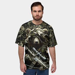 Футболка оверсайз мужская Медведь снайпер маскировка, цвет: 3D-принт — фото 2