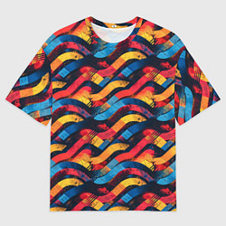 Футболка оверсайз мужская Разноцветные полосы волны, цвет: 3D-принт