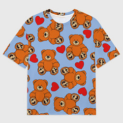 Мужская футболка оверсайз Мишки и сердца на голубом фоне