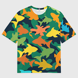 Мужская футболка оверсайз Камуфляж силуэты рыбок