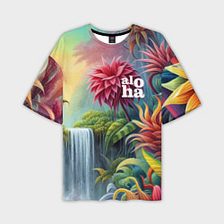 Мужская футболка оверсайз Гавайские тропические цветы - алоха