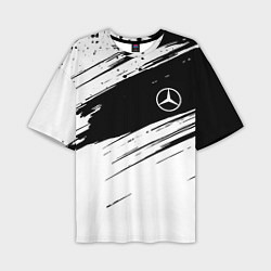 Футболка оверсайз мужская Mercedes benz краски чернобелая геометрия, цвет: 3D-принт