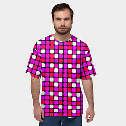 Футболка оверсайз мужская Розовые и белые квадраты, цвет: 3D-принт — фото 2