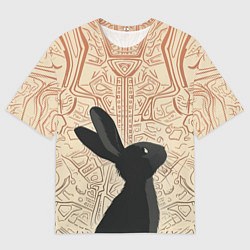 Футболка оверсайз мужская Чёрный кролик с узорами, цвет: 3D-принт