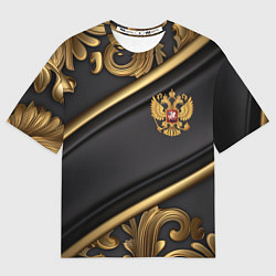 Футболка оверсайз мужская Золотой герб России на черном фоне лепнина, цвет: 3D-принт