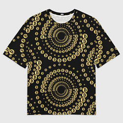 Футболка оверсайз мужская Золотой Биткоин на черном, цвет: 3D-принт