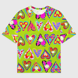 Мужская футболка оверсайз Разноцветные сердца в мексиканском стиле