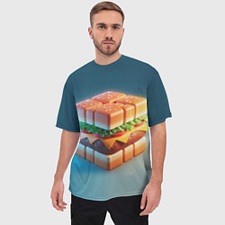 Футболка оверсайз мужская Абстрактный гамбургер в форме куба, цвет: 3D-принт — фото 2