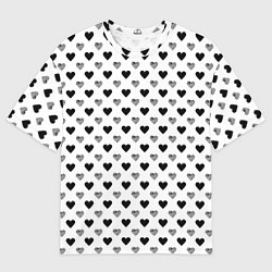 Мужская футболка оверсайз Черно-белые сердечки