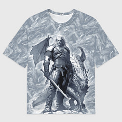 Футболка оверсайз мужская The Witcher and dragon - hand drawn style, цвет: 3D-принт