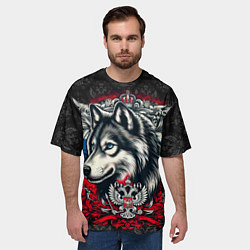 Футболка оверсайз мужская Русский волк и герб России, цвет: 3D-принт — фото 2