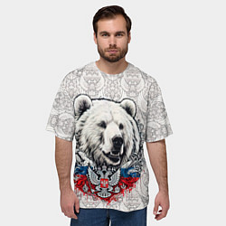 Футболка оверсайз мужская Белый медведь и белый герб России, цвет: 3D-принт — фото 2