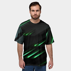 Футболка оверсайз мужская Спортивный черно-зеленый стиль, цвет: 3D-принт — фото 2