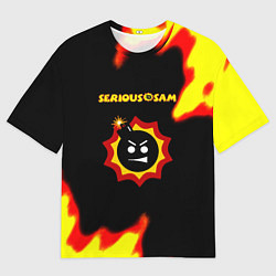Футболка оверсайз мужская Serious Sam лого краски с огнём, цвет: 3D-принт