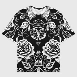Мужская футболка оверсайз Чёрно белые узоры роза