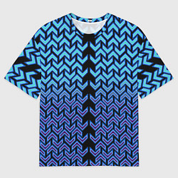 Футболка оверсайз мужская Синие стрелки на чёрном фоне киберпанк, цвет: 3D-принт