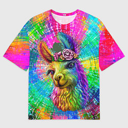 Футболка оверсайз мужская Цветная лама, цвет: 3D-принт