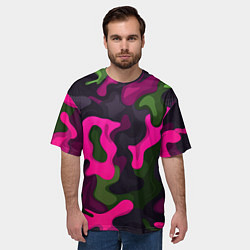 Футболка оверсайз мужская Яркий неоновый камуфляж фиолетовый и зеленый, цвет: 3D-принт — фото 2