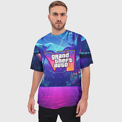 Футболка оверсайз мужская Gta 6 логотип в стиле ночного vice city, цвет: 3D-принт — фото 2