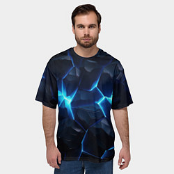 Футболка оверсайз мужская Синий неоновый разлом черной абстракции, цвет: 3D-принт — фото 2