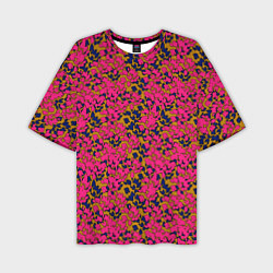 Мужская футболка оверсайз Взаимосвязанные листочки, розового жёлтого и синег