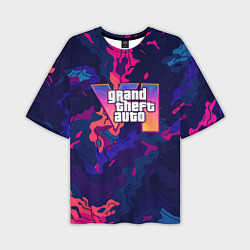 Футболка оверсайз мужская GTA 6 logo яркий неоновый камуфляжный стиль, цвет: 3D-принт