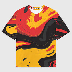 Мужская футболка оверсайз Красные желтые оранжевые пятна краски