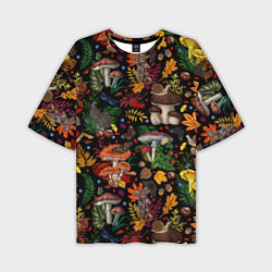 Мужская футболка оверсайз Фон с лесными грибами
