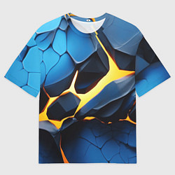 Мужская футболка оверсайз Желтая лава на синих плитах