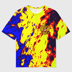 Футболка оверсайз мужская Герб РФ огненный стиль текстура, цвет: 3D-принт