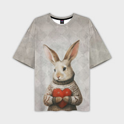 Футболка оверсайз мужская Влюблённый кролик в свитере с сердцем, цвет: 3D-принт