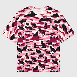 Мужская футболка оверсайз Камуфляжные розовые котики