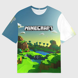 Футболка оверсайз мужская Minecraft logo зеленый летний мир, цвет: 3D-принт