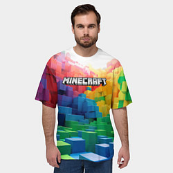 Футболка оверсайз мужская Minecraft logo радужный мир, цвет: 3D-принт — фото 2