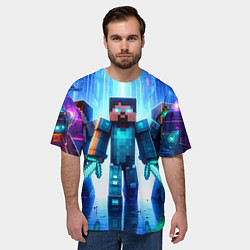 Футболка оверсайз мужская Майнкрафт и киберпанк - коллаба, цвет: 3D-принт — фото 2