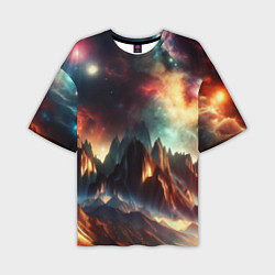 Мужская футболка оверсайз Space landscape with mountains