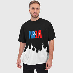 Футболка оверсайз мужская Баскетбол нба огонь, цвет: 3D-принт — фото 2