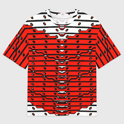 Футболка оверсайз мужская Красно-белая техно броня, цвет: 3D-принт