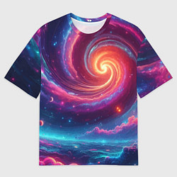 Мужская футболка оверсайз Яркая неоновая галактика - нейросеть